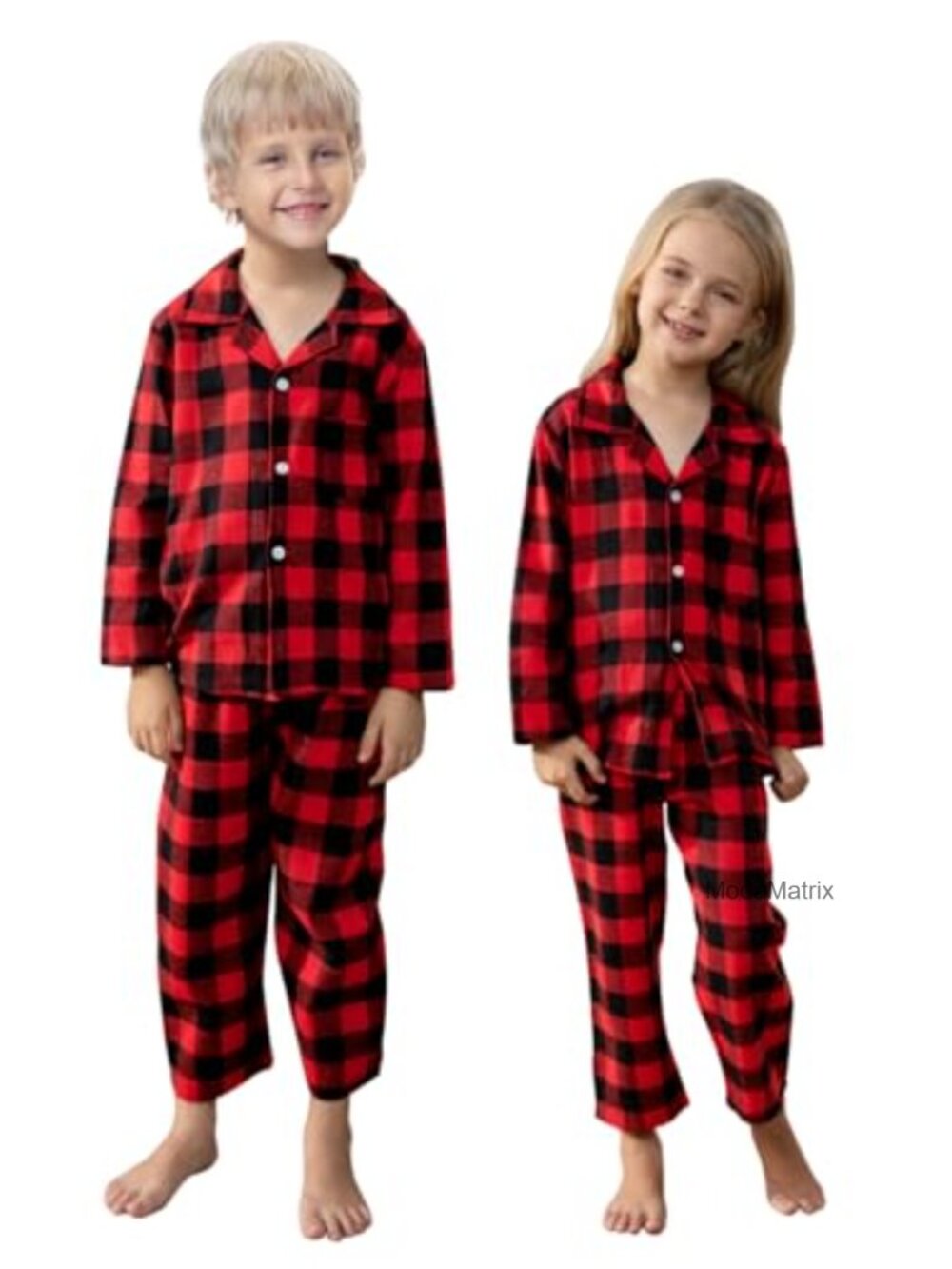 Kids Plaid Pajama Set Button Down Long Sleeve Christmas PJs for Girls Boys